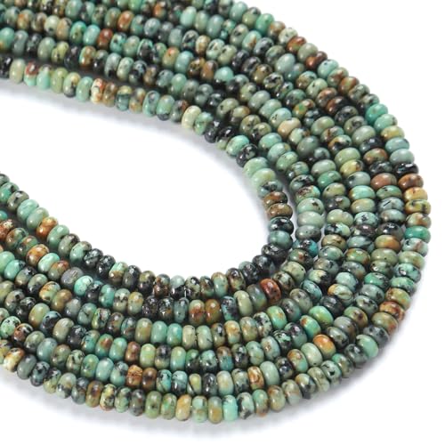 150PCS 2x4mm Natural African Turquoise Stone Rondelle Beads Abacus Disk Stone Beads Round Loose Spacer Gemstone for DIY Bracelet Necklace Jewelry Making - color: African Turquoise, size: 2x4mm Abacus Disk