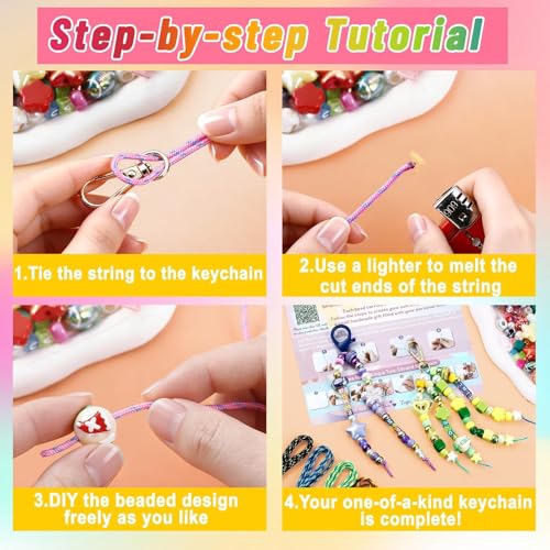 TOHONGADON 883 PCS Bead Keychain Making Kit, Colorful Bead Keychain Kits, DIY Bag Charm Kit, with Video Manual Gift Bags, Perfect for Gifts Party Festival Family Activity - color: 883 Pcs Beads