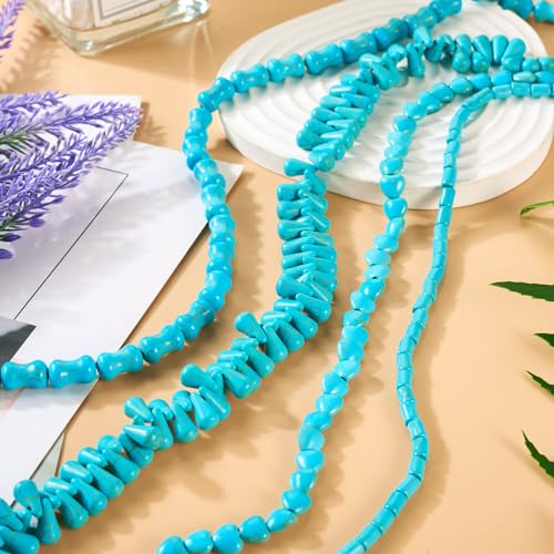 Craftdady 270Pcs Blue Turquoise Beads Teardrop Heart Column Bone Gemstone Beads Spacer Stone Bead Strands for Boho Crafts DIY Jewelry Making Supplies - color: Turquoise, 4 Shapes