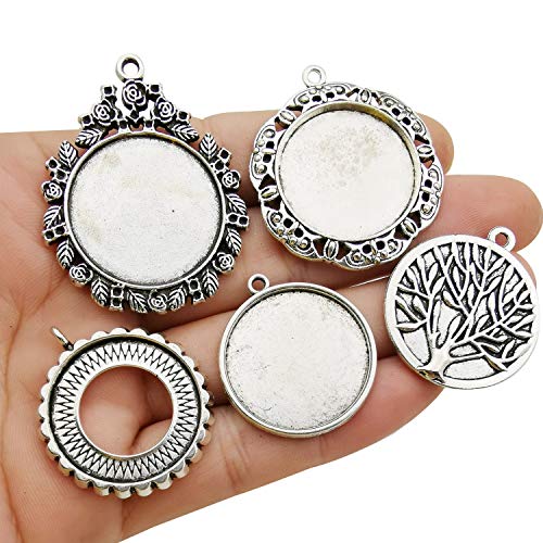 20pcs Mixed Fit 25mm Blank Bezel Pendant Trays Base Cabochon Settings Trays Pendant Blanks for Jewelry Making DIY Findings (M280) - color: Antique Silver 25mm