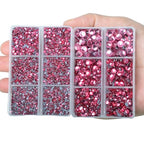 10000Pcs 2-Boxes Mixed Size Hot Fix Round Crystals Gems Glass Stones Hotfix Flat Back Rhinestones with Tweezers and Picking Pencil (Fuchsia) - color: Fuchsia, size: 2-Box (10000pcs)