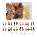 FASHEWELRY Resin Wood Earring Kit with 24pcs Teardrop Wooden Resin Earring Charms, Blanks, Findings, Open Jump Rings, French Hooks for Jewelry Making - color: 0Teardrop-24Pcs