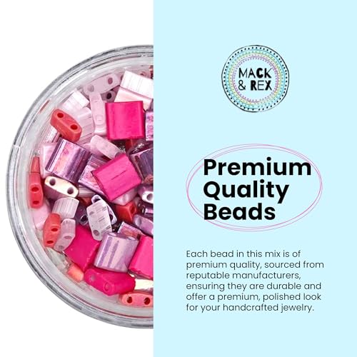 Mack & Rex Love Spell Tila Bead Mix - Full, Half, Quarter Size & 6mm - Pink & Purple - Glass - Modern & Contemporary - 5-10 Pieces - color: Love Spell, size: 10 Gram Bag