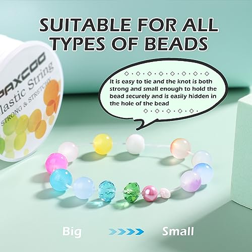 PAXCOO 2 Rolls Elastic String for Bracelets, Stretch Magic Elastic String Bead Cord Jewelry Thread for Bracelet, Necklaces, Clay Beads, Pony Beads (White) - size: 2 Pack