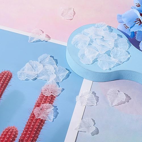 Crafans 50Pcs Frosted Acrylic Leaf Charms 24x22.5x3mm Transparent Plant Pendants Clear Autumn Maple Leaves Beads Charms for Jewelry Making (White) - color: White