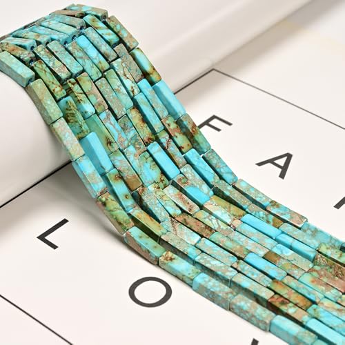 30 Pcs 4x13mm Light Blue Sea Sediment Imperial Jasper Rectangle Tube Beads for Jewelry Making Bracelets DIY Crafts - color: Light Blue Imperial Jasper, size: 4x13mm