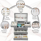 Dajasan Jewelry Organizer Box, Large Jewelry Boxes for Women Girls, Space-Saving 4 Layers Jewelry Storage Case with Drawer, Movable Metal Stand, Modern, Gift Idea (Grey) - color: Grey + Silver