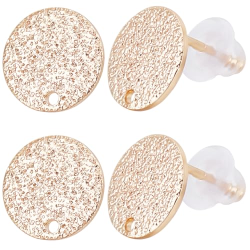 Beebeecraft 1 Box 32Pcs Round Earring Posts Real 18K Gold Plated Brass Earring Studs with Loop and Ear Nuts Hammered Texture Blank Stud Earring Findings for Jewelry Making Supplies DIY Crafts - color: Gold