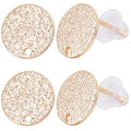 Beebeecraft 1 Box 32Pcs Round Earring Posts Real 18K Gold Plated Brass Earring Studs with Loop and Ear Nuts Hammered Texture Blank Stud Earring Findings for Jewelry Making Supplies DIY Crafts - color: Gold