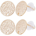 Beebeecraft 1 Box 32Pcs Round Earring Posts Real 18K Gold Plated Brass Earring Studs with Loop and Ear Nuts Hammered Texture Blank Stud Earring Findings for Jewelry Making Supplies DIY Crafts - color: Gold