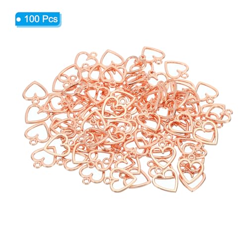 PATIKIL Heart Charm, 100Pcs Mini Heart Circle Pendant Charm Bulk for Jewelry Making Earrings Necklace Wedding Crafts - color: Rose Gold