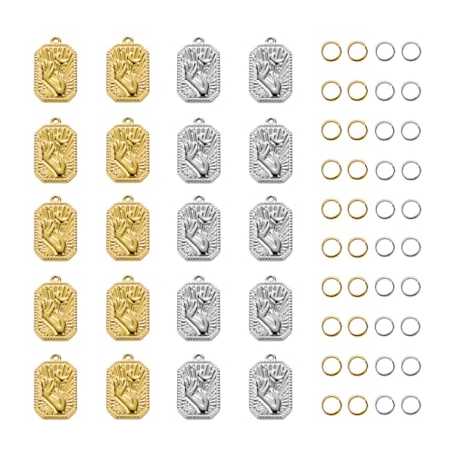 UAMOAKNG 10pcs Stainless Steel Charms + 10pcs Gold Plated Charm Pendant Bulk with Jump Rings Jewelry DIY Supplies - color: Square Moon
