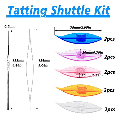 BUTUZE Tatting Shuttle Kit, 10 PCS Plastic Tatting Shuttle with Beading Needles Crochet Hooks Knitting Needles Big Eye Needles Tatting Needles for DIY Hand Lacemaking Craft Tool Weave Yarn Set - size: 10 PCS