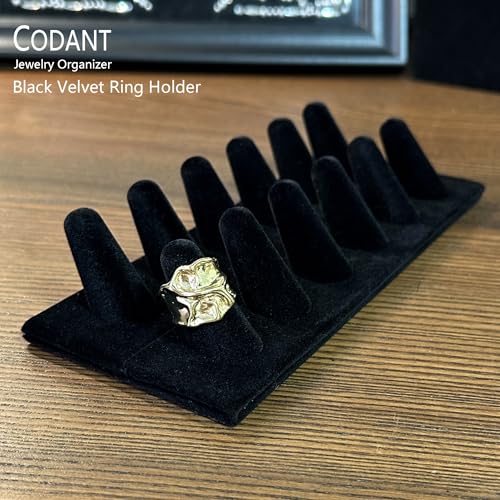 Ring Display, Black Velvet 12-Finger Ring Holder Stand, Jewelry Display for Vendors Retail, Ring Organizer for Girls Dresser