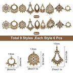 SUNNYCLUE 1 Box 54Pcs 9 Style Tibetan Earring Chandelier Connector Charms Findings Loops Jewelry Making Kit for Earring Drop and Charm Pendant, Antique Bronze - color: 54pcs 9 Style Antique Bronze