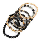 RIAH FASHION Bohemian Acrylic Druzy Multi-Layer Bead Statement Bracelet - Versatile Faux Stone Pendant Stretch Strand Stackable Cuff Bangle Set Sparkly Crystal - color: Bohemian Oval Druzy Set - Black