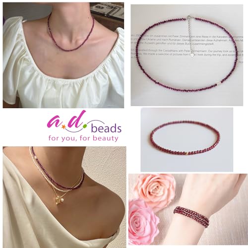 AD Beads Natural Gemstone Diamond-Cut Micro-Faceted Round Tiny 4mm Small Round for DIY Necklace Jewelry Making Beads (Red Garnet) - color: Red Garnet