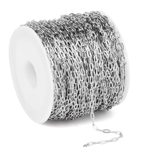 66FT Stainless Steel Paperclip Chain Roll 2MM 304 Stainless Steel Paperclip Link Chain Spool Bulk for Jewelry Making - color: 2mm stainless steel
