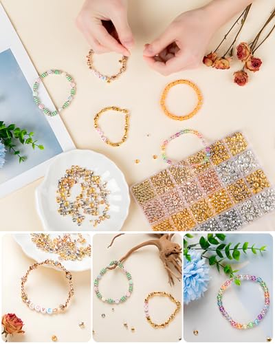 Goldwise Spacer Beads for Jewelry Making, 1280pcs Assorted Round Star Rondelle Heart Gold and Silver Beads for Bracelet Jewelry Making & DIY Crafts - size: Spacer Beads