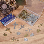 SUNNYCLUE 1 Box 48Pcs 12 Styles Rosary Cross and Centerpiece Rosary Crucifix Charms Tibetan Gold Silver Bronze Cross Amulet Chandelier Links Pendants for Jewelry Making DIY Necklace Bracelets Crafts - style: Rosary Charm 3