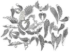 Assorted Angel Wings Feathers punk Charm Pendant Connector for DIY Jewelry Making Accessaries(36pcs,Antique Silver Tone)