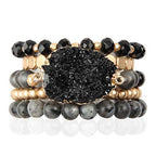RIAH FASHION Bohemian Acrylic Druzy Multi-Layer Bead Statement Bracelet - Versatile Faux Stone Pendant Stretch Strand Stackable Cuff Bangle Set Sparkly Crystal - color: Acrylic Druzy & Natural Stone Bead Black Labradorite