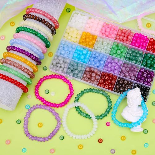 BONNY BOXX Abacus Glass Beads for Jewelry Making, 960pcs 5x8mm Rondelle Spacer Beads in 24 Colors, Crystal Gemstone Beads for Bracelet, Necklace, DIY Crafts - color: Jade Rondelle Glass Beads - 5x8MM