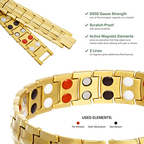 POLLDAN® 3X Power Magnetic Bracelets For Men | 6200 Gauss Strength Mens Titanium Bracelet with Fold-Over Clasp, Adjustable Length, Gift Box, Sizing Tool | Innovative Magnets Alloy - Patent - color: 2X Gold