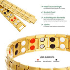 POLLDAN® 3X Power Magnetic Bracelets For Men | 6200 Gauss Strength Mens Titanium Bracelet with Fold-Over Clasp, Adjustable Length, Gift Box, Sizing Tool | Innovative Magnets Alloy - Patent - color: 2X Gold