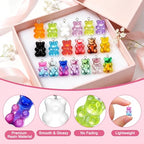 Linkstyle 152PCS 3D Gummy Bear Charms, 19 Colors Gradient Bear Earring Bracelet Nacklace Pendants, Resin Beads Shaped Clay Pendants for DIY Jewelry Making Keychains Crafting Gifts