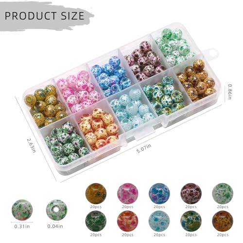 8mm Glass Beads for Jewelry Making, 200pcs Ice Flower Round Bracelet Beads Crystal Loose Beads for Bracelets Necklaces Earrings DIY Jewelry Making and Christmas Accessories - color: Style 1