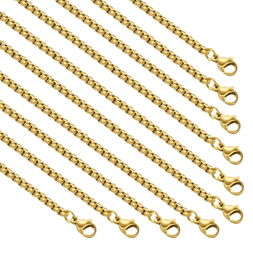 YOUBEIYEE 10pcs Square Rolo Chain Necklaces for Women and Men Gold Plated Stainless Steel Jewelry Chain Necklace Bulk (20inch) - color: Gold 20"