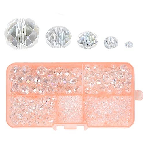 2-10mm Briolette Rondelle 810pcs White AB Crystal Glass Beads Faceted Shape Crystal Spacer Beads for Bracelet Necklace Decorative Hand Jewelry Making (2/4/6/8/10mm White AB) - color: White AB