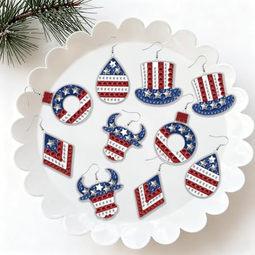 BEUNITONE Diamond Art Earring Making Kit for Adults, American Style Patterns DIY Jewellery Supplies with 12 Designs, Crystal Beads and Ear Hooks for Handmade Craft Gift - style: America