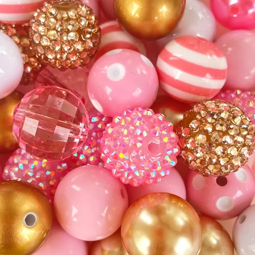 50PCS 20MM Bubblegum Beads for Pens, Colorful Chunky Round Beadable for Keychain Large Pearls Rhinestones Acrylic Focal Beads for Crafts Jewelry Bracelet Making DIY Projects(E) - color: Mixed Color-E
