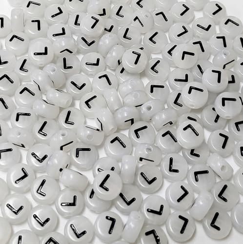 200PCS Letter Beads Glow in The Dark 4x7mm Acrylic Alphabet Letter L Beads for Jewelry Making Bracelet - color: L-200PCS