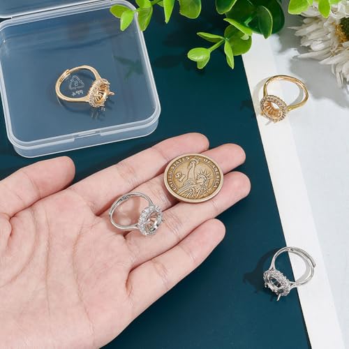 UNICRAFTALE 4Pcs 2 Colors 4 Prong Ring Blanks Adjustable Claw Prong Ring Blank Round Cubic Zirconia Ring Components Rhinestone Claw Prong Rings Settings Gemstones Ring Bases for DIY Jewelry Making 17.7-18m