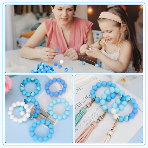 100 Pcs 15mm Silicone Beads for Keychain Making, Pink Gream Silicone Beads Bulk Round for Bracelets Pens Crafts Jewelry Making (Blue White) - color: Blue White