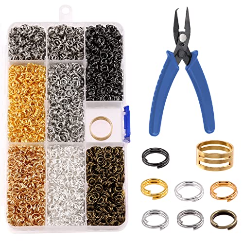 3502 Pcs 7 Colors Split Jump Rings Assortment Kit with Craft Jump Loop Opener and Needle Nose Pliers Double Closed Jump Rings Jewelry Findings for DIY Earring Necklace Bracelet Crafting - color: 7 Colors Split Jump Rings