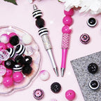 Exway 48 Pcs 20mm Black Pink Acrylic Resin Rhinestone Bubblegum Beads, Round, Large, Sparkly Craft Beads for Pen, Beadable Keychain, Bracelet, Necklace, DIY Jewelry Making Supplies - color: Black