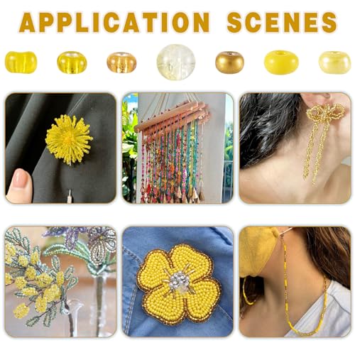 Craftdady 90g Small Glass Seed Beads 6/0 Yellow Bracelet Beads Tiny Round Loose Spacer Beads Handmade Craft Beads with 22pcs 8mm Round Glass Beads for DIY Necklace Jewelry Making