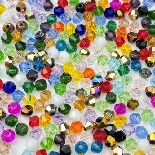 400pcs 4mm Bicone Glass Crystal Beads for Jewelry Making, Faceted Bicone Glass Spacer Beads for Bracelet Earring Necklace DIY Craft(Mix Color) - color: Mix Color, size: 4mm