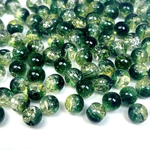 265pcs Crackle Glass Beads for Jewelry Making, 6mm Crystal Glass Bead, Round Spacer Bead, Green Crafts Crystal Bulk Loose Beads for DIY Craft Earring Necklace Bracelet Jewelry - color: Green&Yellow, size: 6mm