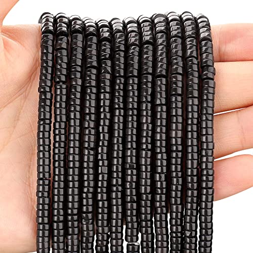 150PCs Natural Black Obsidian Spacer Beads, Loose Semi Precious Flat Round Gemstone Heishi Disc Stone Beads for Beading Jewelry Making 4mm*2mm 38cm - color: Black Obsidian, size: 4MM*2MM