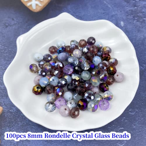 100pcs Crystal Glass Beads 8mm Faceted Rondelle Glass Spacer Beads with Hole for Bracelets Necklace Earring DIY Jewelry Making Craft(Purple Series) - color: Purple Series, size: 8mm