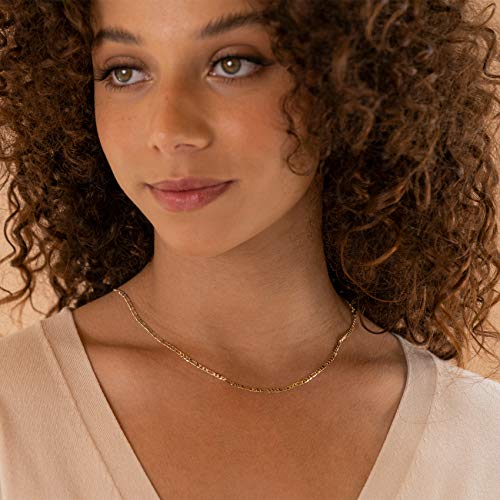 PAVOI 14K Gold Plated Curb Paperclip Box Sphere Bead Snake Herringbone and Figaro Chain Adjustable Necklace - style: Figaro-M