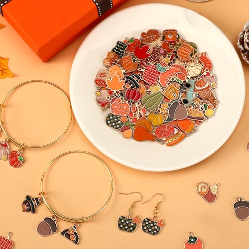 SANNIX 350pc Fall Charms, Thanksgiving Enamel Pumpkin Maple Leaf Turkey Autumn Charms for Jewelry Making, Bulk for Bracelets, Necklaces, Earrings, Craft Making - color: Fall Color