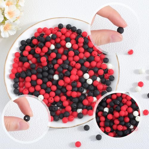 1 Box 500Pcs Acrylic Round Beads Bubble Gum Bead Bulk Black Red White Plastic Frosted Balls Bubblegum Pastel Matte Loose Beads for Jewelry Making Bracelets Beading Necklaces Earrings Crafts - color: Black