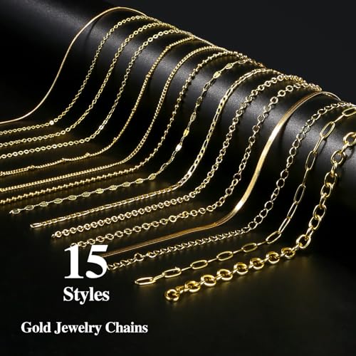 Wisreach Chains Jewelry Making Supplies Gold Chain for Making Jewelry, 111.5 Feet 15 Rolls for DIY Necklace Bracelet Findings with Jump Rings/Lobster Clasps/Connectors - color: Gold