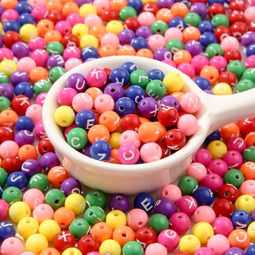 8mm Acrylic Beads 600pcs Round Letter Bead Multicolor Spacer Bubble Beads Plastic Crafts Bead for DIY Necklaces Bracelets Earrings Jewelry Making (Letters) - color: rose pink&green&blue